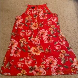 Red flowered dress with slip
